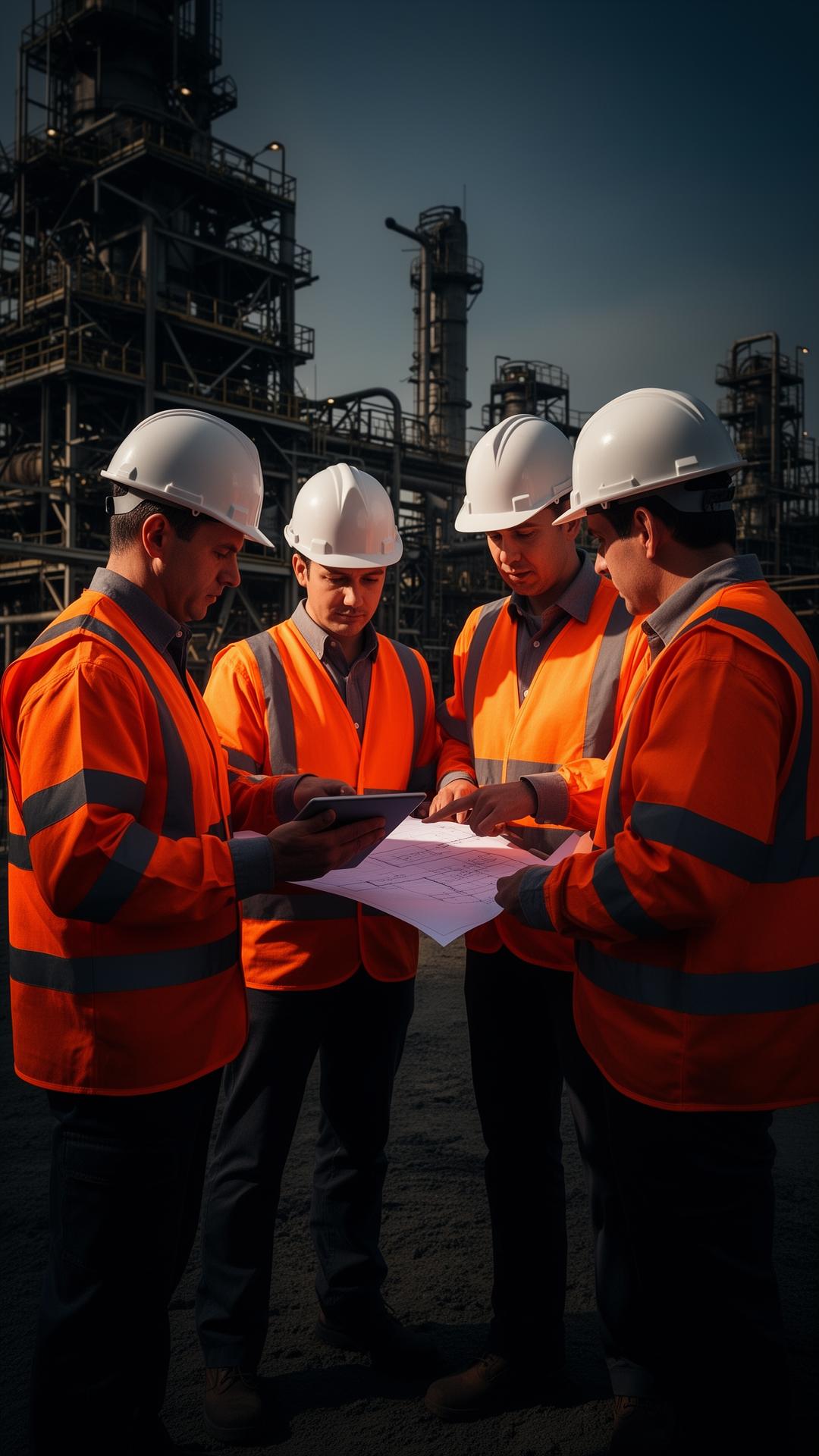 Equipe técnica industrial em campo