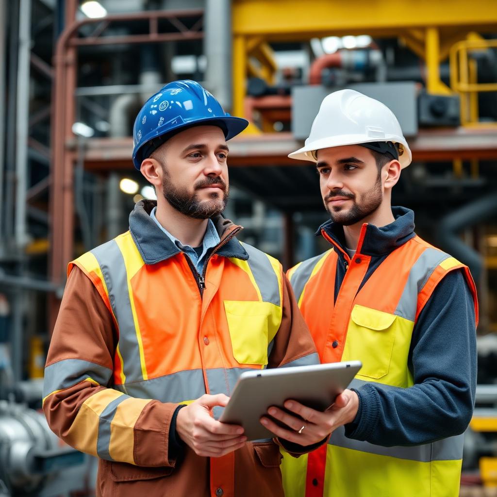 Engenheiros realizando controle de qualidade com tablet